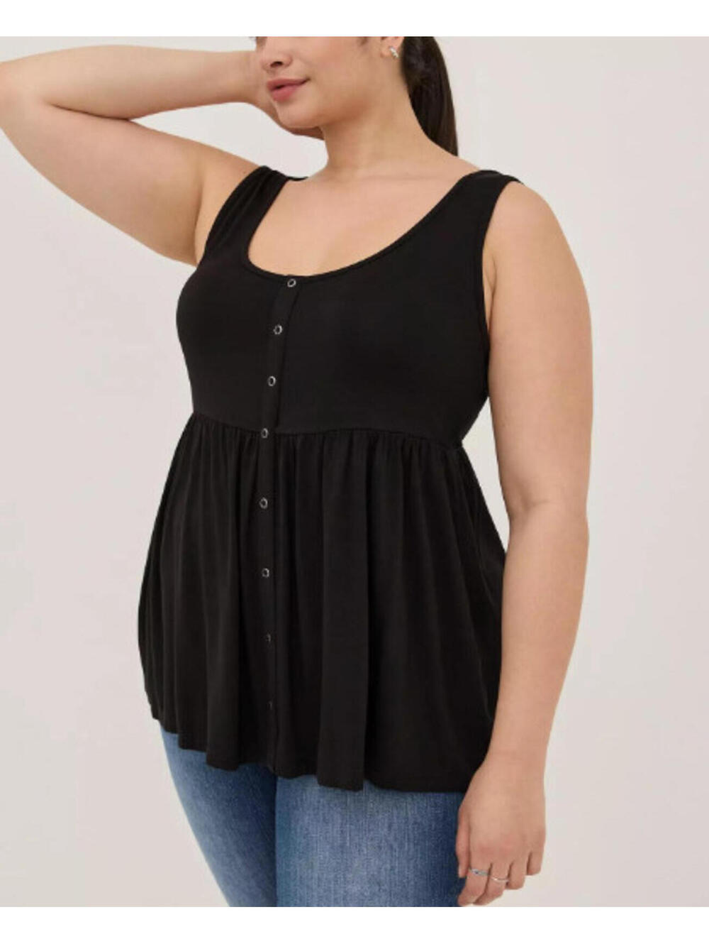 Torrid Babydoll Scoop Neck Button Front Tank Black 2 2X 18 20